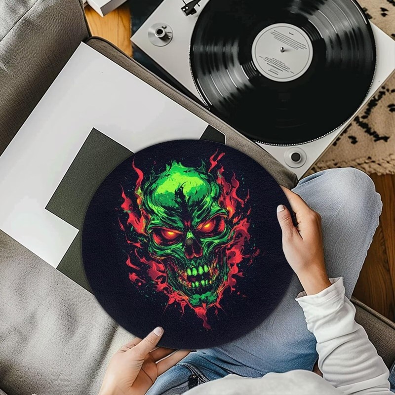ZUXONGSY Skulls Turntable Mat for Vinyl Records BlackTurntable Slipmat Anti