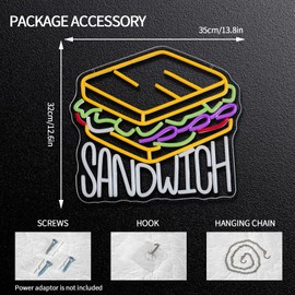 Runalosa Sandwich Neon Sign Dimmable Food Neon Light Sign for Wall Decor Letters Snacks Led Signs for Home Kitchen Restaurant Store Fast Food Man Cave Bar Party Business Decor Gift 13.8" x 12.6"