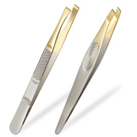 Tweezers, 2Pcs Eyebrow Tweezers Set, Stainless Steel Slant Tweezer, Facial Hair Remover for Women and Men