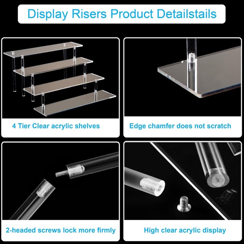 HENABLE 4 Tier Acrylic Perfume Organizer Stand, Clear Display Risers
