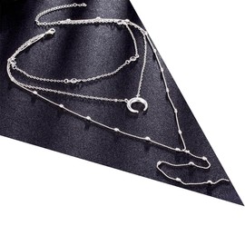 Layered necklaces for women, dainty jewelry chains, silver plated choker necklace, copper bead, moon, fringe pendant, 2000s womens and girls fashion