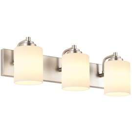 SOLFART Modern Brushed Nickel 3 Light Vanity Sconces for Bathroom, Milky Glass Globe Bathroom Light Fixtures, 3 Lights Over Mirror Wall Mount Lighting (Bulbs Not Included)