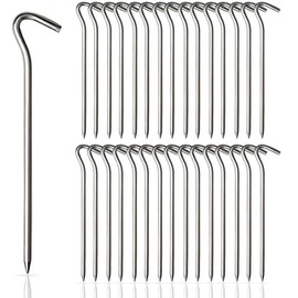 30Pcs Tent Pegs Aluminium Tent Stakes with Hook 7 inch Tent Nail Spikes Heavy Duty Lightweight Ground Stakes Sliver Camping Pegs for Outdoor Pitching Camping Gardening Hiking Traveling Canopies Beach