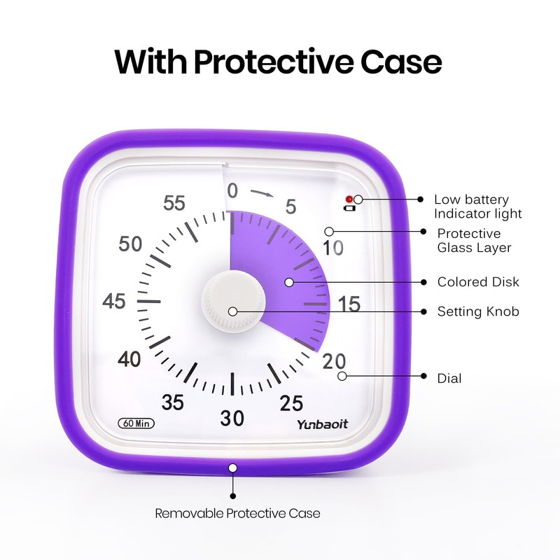 Yunbaoit Upgraded Visual Timer with Protective Case, 60 Minute Silent