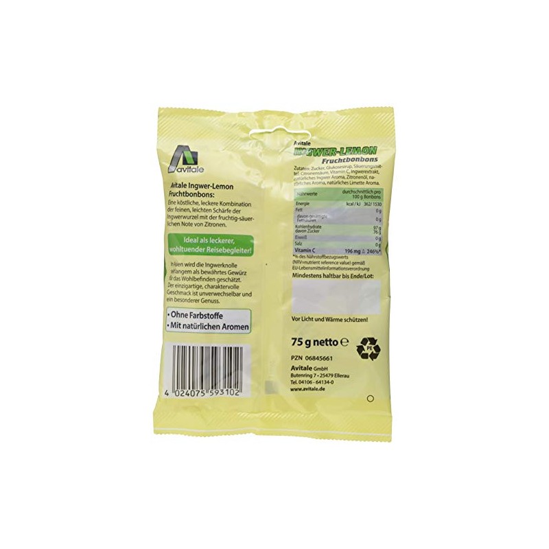Avitale Ingwer-Lemon Fruchtbonbon, 5er Pack (5 x 75 g)