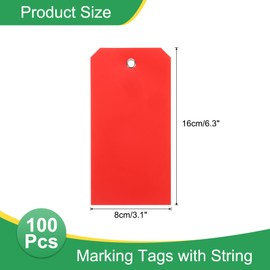 uxcell 100Pcs Marking Tags with String, 6.3" x 3.1" Waterproof Hang Tags Attached Writable Rectangle Plastic Wires Shipping Tags for Outdoor Luggage Clothes, Red
