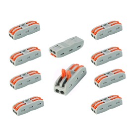 Dongge Quick Connect Terminal Conductor Compact Connectors Lever Wire Nut Wire Connectors for 2 Circuit Inline Splices 28-12 AWG (SPL-2, 10PCS)