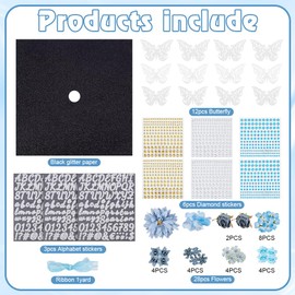 FREEBLOSS Graduation Hat Decoration Set Hat Decorations for Graduation DIY Blue Graduation Hat Alphabet Letter Number Decals for Grad Hat 3D Butterfly Faux Flower Heads for Grad Hats