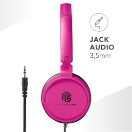 Music Sound Over Ear Wired Headphones Basic On-Ear Headphones Foldable Headband with 1.2 m Anti-Tangle Cable and Built-in Microphone 3.5 mm Jack - Colour Pink, MUSICSOUNDFULLCP