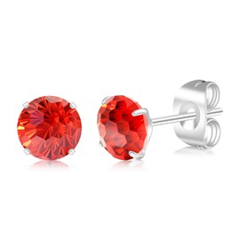 BLISI 1 Pair F136/G23 Titanium Silver Stud Earrings 6mm Brilliant Cut Red Cubic Zirconia (CZ) Sparkling Fireworks Design, Sensitive Ears Safe Jewelry for Women & Men, One Size, Titanium, Zircon