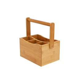 OSCO Bamboo Mobile Caddy | 4 Compartments | Stationery Organiser | Arts and Crafts Storage | Cutlery and Condiment Holder | Kitchen Utensil | H26 x W18 x 13.5 cm |
