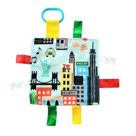 Baby Jack & Co 8x8” Learning Lovey NYC New York Tag Toys for Babies - Baby Crinkle Toys - Soft & Safe - Learn USA Cities and Shapes - Ideal Baby Toy & Gift BPA Free w/Stroller Clip