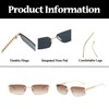 LJCZKA Rimless Rectangle Sunglasses for Women Men Retro Square Frameless