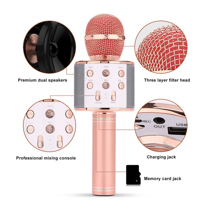 Kids Singing Microphone Portable Handheld Wireless Bluetooth Condenser Mic Speaker