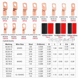 Kuzavtye 240Pcs Battery Cable Lugs Eyelets Copper Ring Terminals Welding Wire Connectors