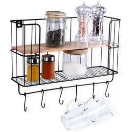Vilde Kitchen Shelf for Hanging Wall Shelf with 2 Shelves and One Hook Rod 41 x 12 x 25.5 cm