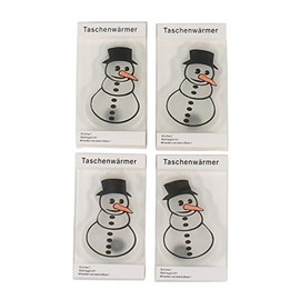 4 Hand Warmers with Snowman Motif, Reusable, with Metal Plates, Pocket Warmers for Warm Hands for Children and Adults