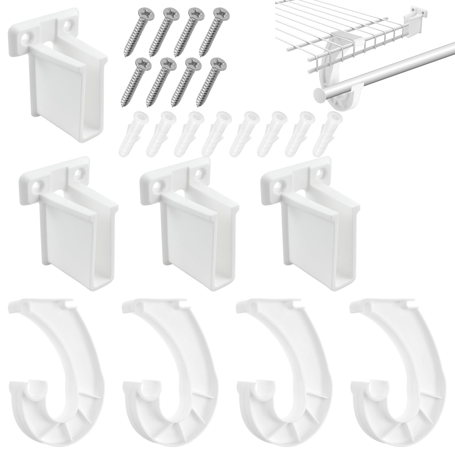 UBANU Hanging Closet Rod Support Kit, Include 4Pcs 3/4 J-Shaped Hanging ...