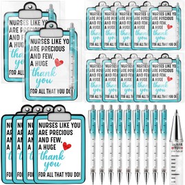 12 Sets Nurses Appreciation Gifts Bulk Funny Glitter Nurse Pens with Thank You Cards Medical Nursing Ballpoint Pens for Midwifery Week Medical Assistants Pediatric Np Emergency (Blue)