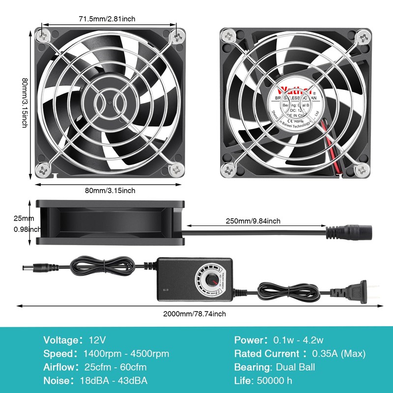 Wathai 80mm Small Computer Cooling Fan with AC Plug, 110V