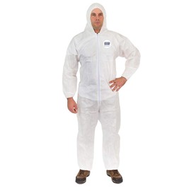 Body Filter 95+ Disposable Coverall Suits (White) | Breathable Cool Material - Professional Protective Body Suit for Dust, Spray, Paint, Insulation, and More (XL, Attached Hood, Elastic Wrist & Ankle)