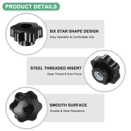 M METERXITY 8-Pack 6 Star Knobs, M10 Female Thread 48mm Hexagon Head Through Hole Clamping Grip Handles for Machinery/Electronic/Woodworking, Steel Screw-On Threaded Knob [Black]