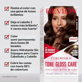 Revlon ColorSilk Tone + Gloss + Care - Tinte semipermanente para el cabello, kit de tinte con suero para el cuidado del cuero cabelludo y cabello sin 