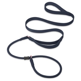 Slip Lead Dog Leash, Dog Training Leash with Double Handle, Soft Leather Nylon Slip Leash and Collar, Heavy Duty Rope Dog Lead, No Pull Walking Leash for Medium Large Small Dogs 5ft Black