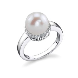 The Pearl Source 8-9mm Genuine White Freshwater Cultured Pearl Ashley Ring for Women