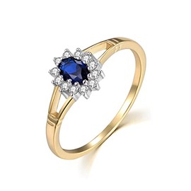 Ladies 9 Carat Gold on Sterling 925 Silver Blue and White Sapphire Cluster Ring (Q)