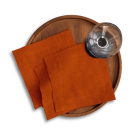 Solino Home Linen Cocktail Napkins 6 x 6 Inch – Set of 12, 100% Pure Linen Cinnamon Stick Cloth Cocktail Napkins – Sonoma