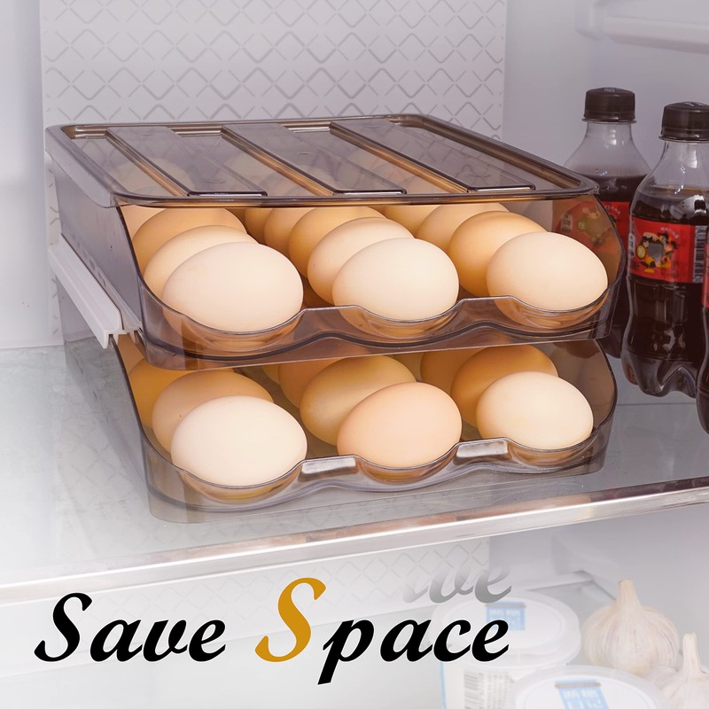 NeoHome Large Capacity Automatic Scrolling Egg Holder for Refrigerator -