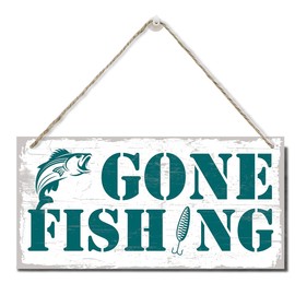 Funny Gone Fishing Wall Decor Sign, Printed Wood Plaque Sign, Hanging Fishing Decor Sign, Family Signs for Home Decor Gift, Gifts for Men, Farmhouse Decor Wall Art Sign 12" x 6" E