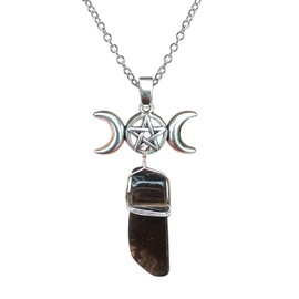 COLORFUL BLING Triple Goddess Moon Symbol Natural Stone Pendant Necklace Crescent Healing Wicca Pagan Pentagram for Women Amulet Sailor Moon Lucky Jewelry-Black
