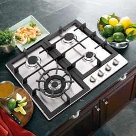 COSMO 640STX-E 24 in. Gas Cooktop with 4 Sealed Burners, Drop-In Counter-Top Cooker Cooktop with Cast Iron Grate and Melt-Proof Metal Knobs in Stainless Steel