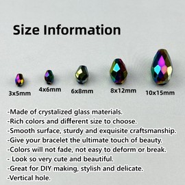 YUEXIGO 100pcs 8x12mm Teardrop Crystal Glass Beads for Jewelry Making, Faceted Vertical Hole Teardrop Glass Spacer Beads for Wind Chimes Bracelet Earring Necklace DIY Craft(Rainbow)