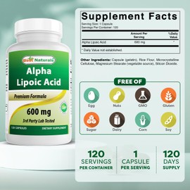 Best Naturals Best Naturals Alpha Liopic Acid 600 mg 120 Count - ALA Alpha Lipoic Acid Powerful Antioxidant