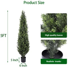 Woholeus Artificial Topiary Trees 5ft Faux Cypress Fake Cedar Tree Potted Plants for Front Porch Indoor Outdoor Garden Decor 2 Pack