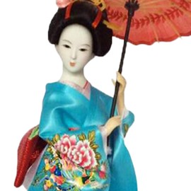 Japanese Geisha Kimono Doll,Statuette Ornament Collectible,Asian Kimono Doll,Folk Ethnic Collectible Figurine Decoration Gift (Light Blue)