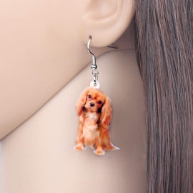 WEVENI Acrylic Cavalier King Charles Spaniel Dog Earrings Dangle Drop Lovely Pet Jewelry For Women Gifts (Orange)