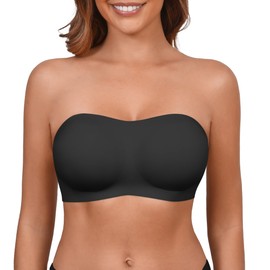 DEANGELMON Strapless Bras for Women Seamless Padded Bandeau Bra Non-Slip Silicone Tube Top Wireless Push Up Convertible Bralettes(Black,M)
