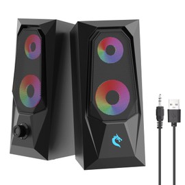 TECHVIDA Bocinas para PC, 2.0 estéreo de Control Bocinas, Efecto de iluminación RGB Bocinas PC, Altavoces Multimedia para Escritorio, Altavoces Estéreo con Cable Auxiliar con Graves Fuertes para PC