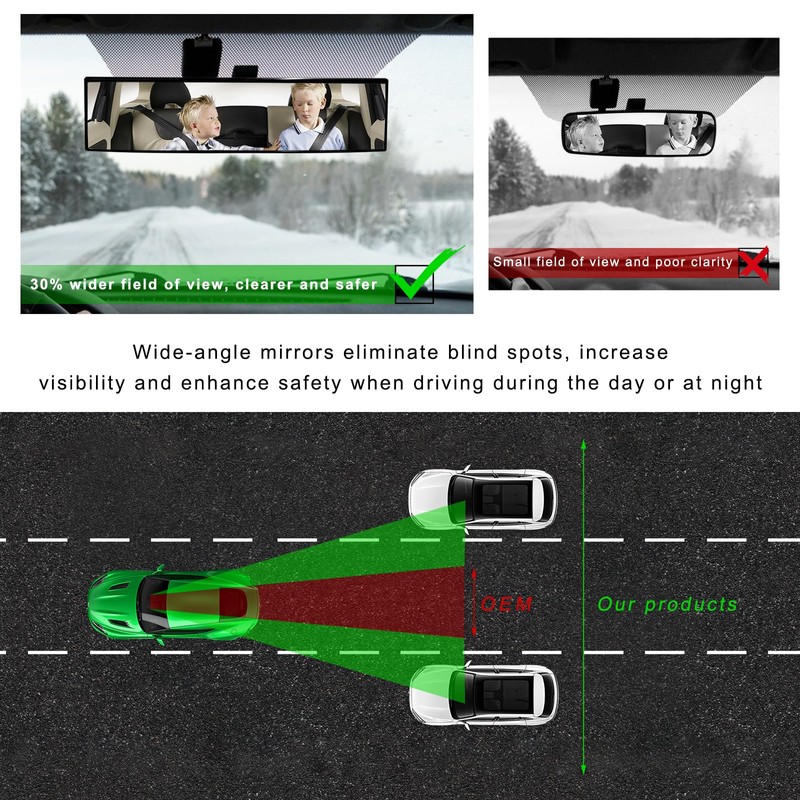 NYTKL Car Rear View Mirror, 12 Inch Chrome Tint Anti-Glare