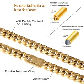 KRKC&CO 8/10/12mm Cadena de Oro Para Hombre, Cadenas Cubana de Plata, Collares Dorada 14k de Acero Inoxidable, 46-66cm de Largo, Joyeria Regalo para Él Mujer