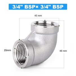 ERGAOBOY Pack of 5 304 Stainless Steel 90 Degree Angle Connectors, 3/4" x 3/4" BSP Pipe Fittings with Female Thread