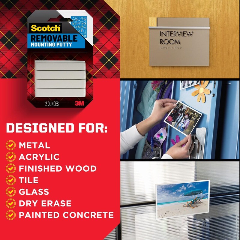 Scotch Mounting Putty LJ8XP, Removable, 2 oz, White, 2-Pack