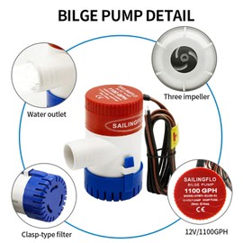 12V Bilge Pumps for Boats,Non-Automatic Bilge Water Pump,Submersible Boat Accessories,Electric Marine 1100GPH Pump Waterproof Reset (Red, 1100GPH)