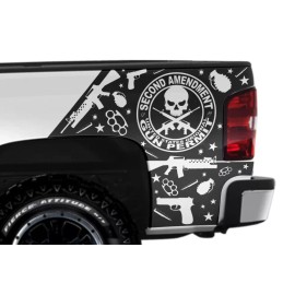 300 INC Vinyl Decal Wrap 2ND AMENDMENT for 2008-13 Chevy Silverado 1500/2500 Truck BLACK