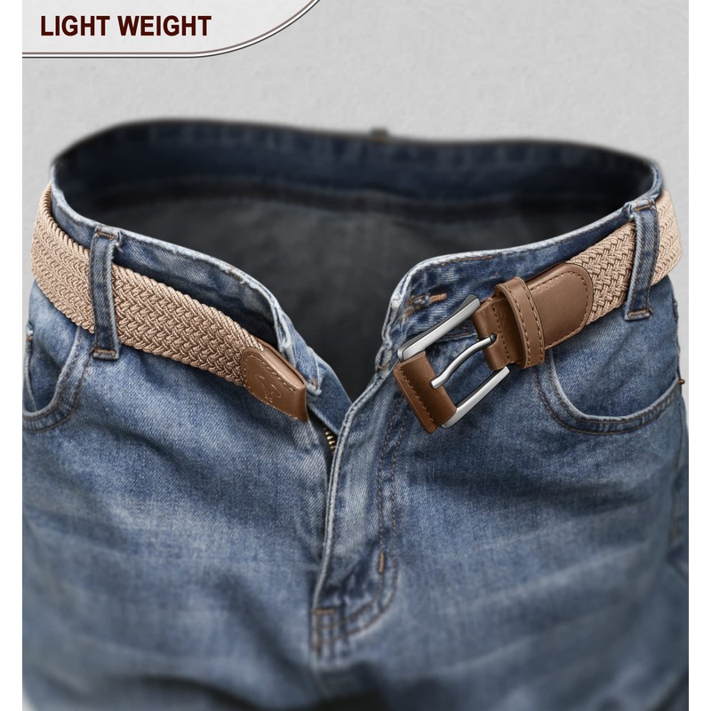 BULLIANT Belt for Men 2Pack,Mens Gift Stretch Braided Web Belt
