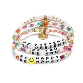 Little Words Project Handcrafted and Uniquely Designed Beaded Bracelets - Be Happy Stack - Set of 3 Bracelets - Be Happy, Be Present, Be You
